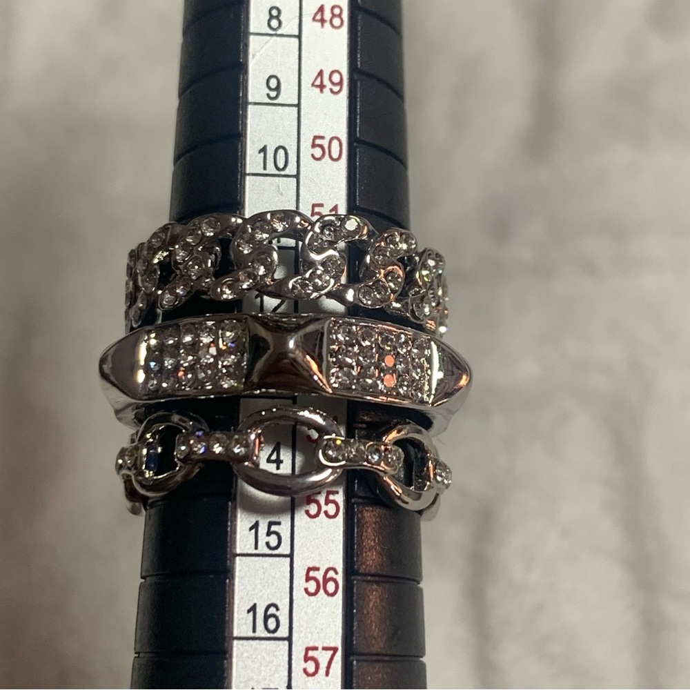 Rhinestones Sparkly 3 in 1 Silver Plate Ring